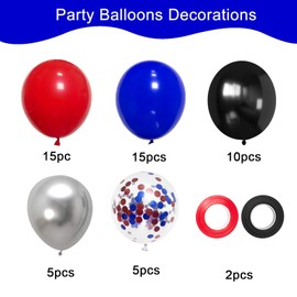 Black Red and Blue Balloons, 12 Inch Red Blue Silver Balloons Red Blue Latex Balloons with Red Blue Ribbon Red Blue Theme Balloons for Birthday Baby Shower Graduation Party Decorations