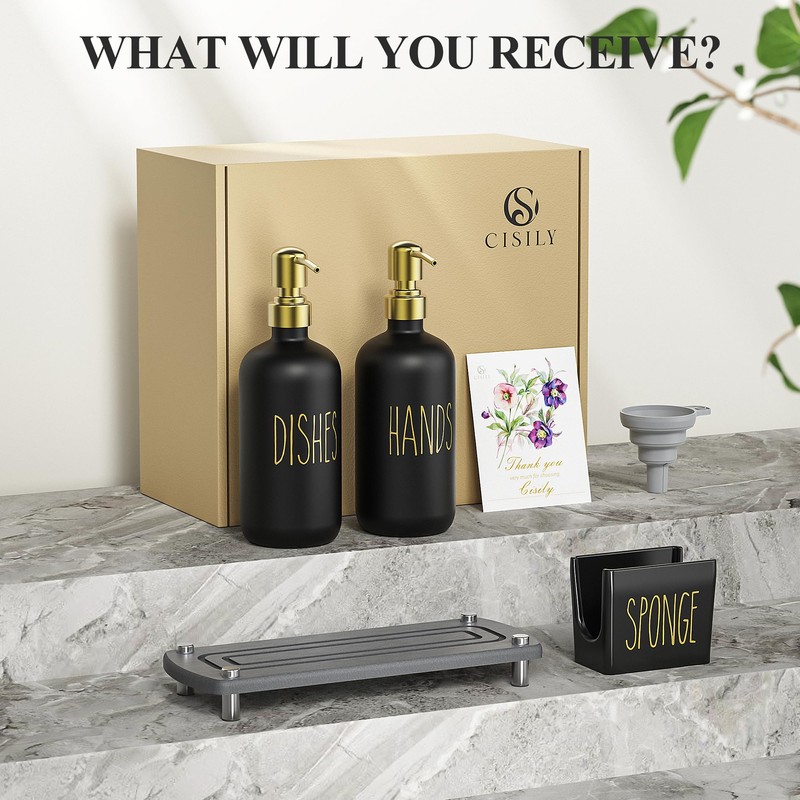 Cisily Kitchen Soap Dispenser Set Comes with Ceramics Sponge Holder,