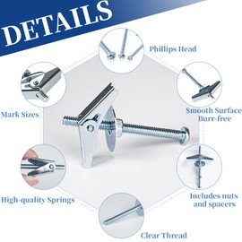 GARGENTOL Heavy Duty Toggle Bolts and Wing Nut Kit 50 Sets- 1/8", 3/16", 1/4" Drywall Anchors & Screws Assortment with Nuts & Washers for Wall Mounting & Hanging