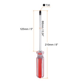 sourcing map Magnetic Torx Screwdriver 6x125mm Rod T30 Steel Star 6 Point Head Screw Driver with Non-Slip Handle for Appliances Repair Improvement, Red