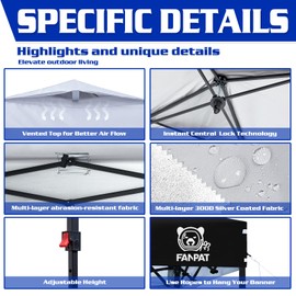 FANPAT 10x10 Pop Up Canopy Tent,300D Silver-Coating Top,1-Person Setup Commercial Heavy Duty Canopy Tent Instant Portable Shelter and Carry Bag, with 8 Stakes and 4 Weights (White)