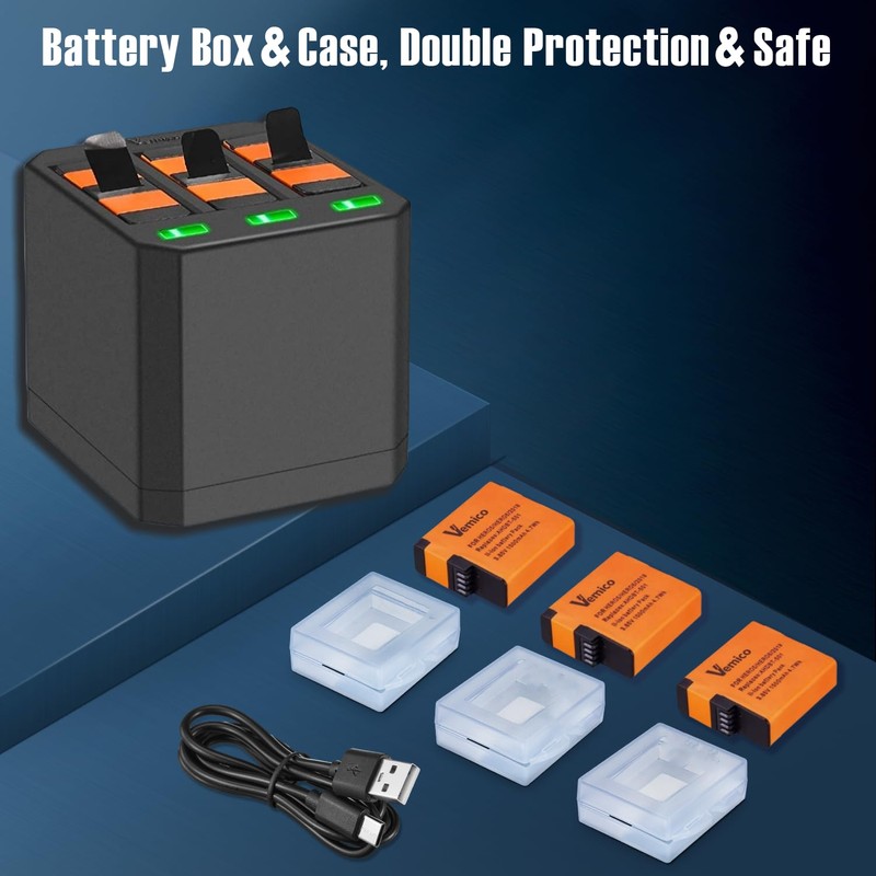 Vemico Hero 7 Battery Charger Kit with 1500mAh 3 Packs