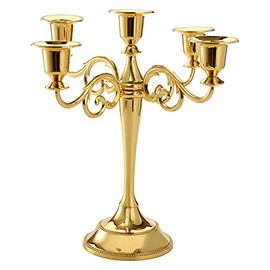 YOUEON Gold 5 Arms Candelabra, 10.4 Inch Metal Tall Candelabra Candle Holder Candlestick Holder for 1 Inch Diameter Pillar Candles, Taper Candle Holder, Candelabra Decoration, Wedding