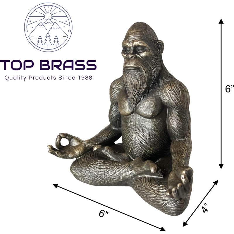 Top Brass 6” Bigfoot Yoga Statue Sasquatch Lotus Pose Meditation