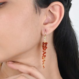 Gempires Carnelian Beaded Cluster Earrings, 2.5mm Hypoallergenic Gold Plated Hook, Elegant Birthstone Jewelry for Women, January Birthstone, Party Statement Earrings, Perfect Gift for Her (Carnelian)