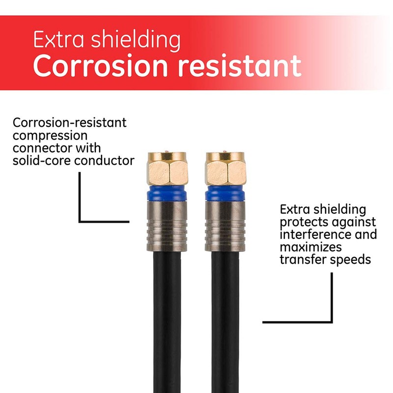 GE RG6 Coaxial Cable, 50 ft. F-Type Connectors, Quad Shielded