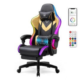 GTPLAYER Gaming Chair, RGB Gaming Chairs with LED Lights, Video Gaming Chair for Adults, Ergonomic Computer Gaming Chair with Linkage Armrest, Reclining Chair with Headrest (with Massage, Yellow)