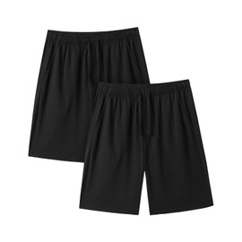 LAPASA 2 packs Men's Poly-cotton Lightweight Lounge Shorts M93 (M93 Black, XX-Large)