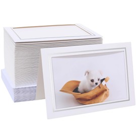 Litpoetic Photo Frame Cards 4x6 with Envelopes,Blank Photo Card Holder and Envelopes,Paper Picture Frame Notecards for 4x6 Photo Inserts (White with Silver Border, 100 Pack)