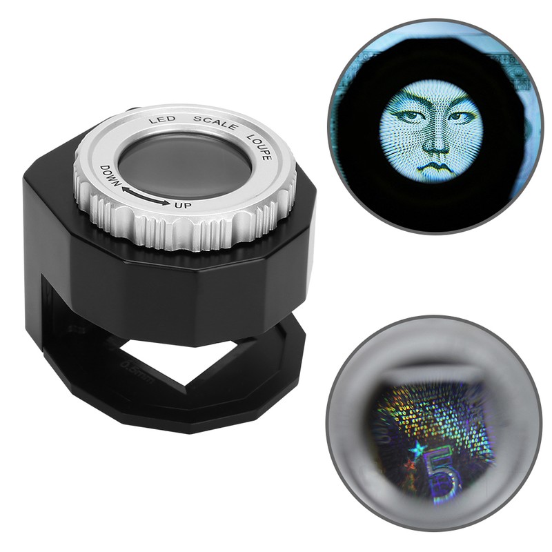 30X Magnifier Optical Glass Lens Magnifier Scale Full Metal LED