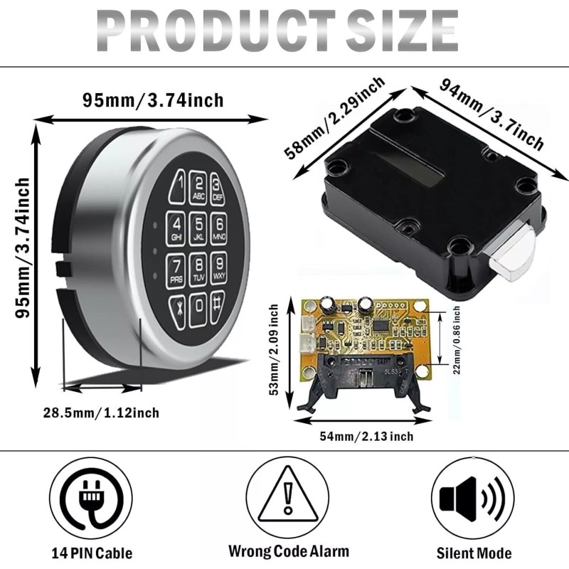 MOUNT Gun Safe Lock Replacement Chrome Digital Keypad Swingbolt Lock