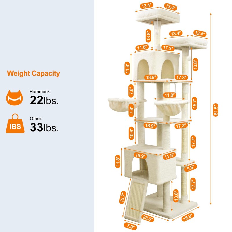 82" Giant Cat Tree for Indoor Cats Large Adult Tall