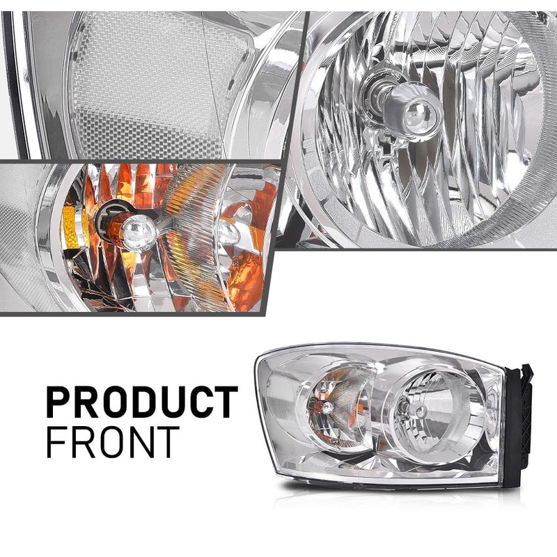 G-PLUS Headlights Assembly w/Bulbs,Fit For Dodge Ram 1500 2006-2008/Ram 2500