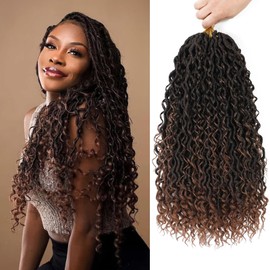 QIDESHENG 18" Goddess Locs Crochet Hair Extensions - 8 Packs Pre-Looped Faux Locs with Curls, Boho Braided Synthetic Hair for Black Women (1B/30, 18inch)
