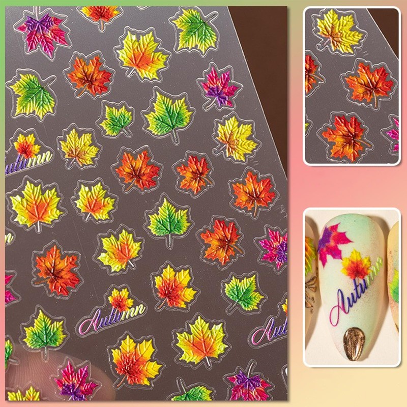 IDDFEVE Embossed Fall Nail Art Stickers, 5D Thanksgiving Day Nail