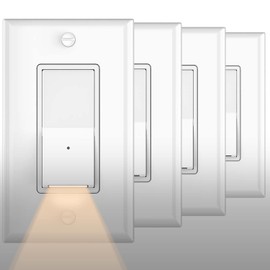 4Pack SOZULAMP Illuminated Light Switch-Esay to Install,No Neutral Wire,Single-Pole Decorator Paddle Rocker Light Switch with Night Light,15Amp 120/277Volt,Glossy White