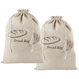 Pack of 2 Linen Bread Bags with TPU Inner Lining, Reusable Bread Bag with Drawstring Bread Bag Storage Fresh Large Bread Bag