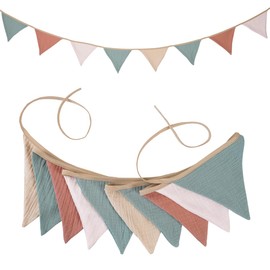 IKOPFLN Bunting Children's Room, Bunting Garland Outdoor Weatherproof, Muslin Cotton Fabric Bunting Garland, Baby Decoration Room, Children's Room Decoration, Wall Decoration, Children's Room