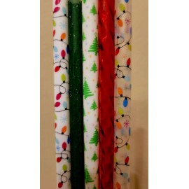 amber.orchid951 10mm FAT 12" 40/42oz Holiday Christmas Light Xmas grn Tree Print Red Shiny Straw