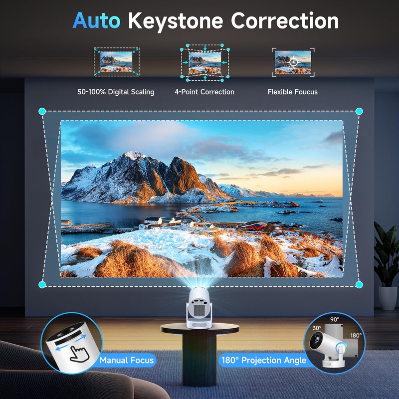 Kimwood Projector with Upgraded Base Speaker, [Built-in Apps] Mini Portable