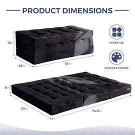 MAXYOYO Tri-Fold Mattress, 6 Inch Tufted Folding Mattress Full Foam Bed, Foldable Floor Mattress Guest Bed Mattress Topper Portable Camping Sleeping Bed with Corded Fabric, Black, 53"x75"