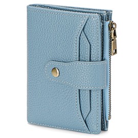 GAEKEAO Small Wallets Woman RFID Blocking Leather Bifold Card Holder Wallets with Zipper Pocket Removable ID Window