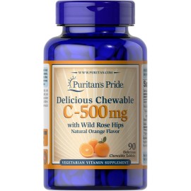 Puritan's Pride Chewable Vitamin C-500 Mg with Rose Hips, 90 Chewable Tablets