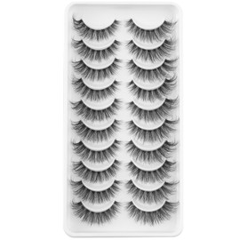 Clear Band False Eyelashes, D Curl, Russian Stripes, False Eyelashes, Manga Lashes, Natural Looking False Eyelashes That Look Like Individual Clusters, Wispy Mink Eye Lashes Pack (WDSJ22)