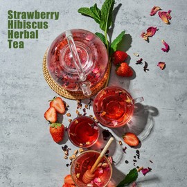 Taimei Hibiscus Strawberry Herbal Tea Bags | 100% Natural Decaf Caffeine-Free | German Sourced Fruit Tea Blend with Apple | Biodegradable Pyramid Tea Bags for Hot/Iced Brew (20 Count)
