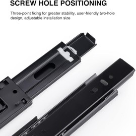 Drawer Guide, Full Extension, 1 Pair Drawer Runners, Ball Bearings, 300 mm, 3 Folds, Full Extension, Side Assembly, 45 kg Load Capacity, Cushioned Drawer Guide, Black
