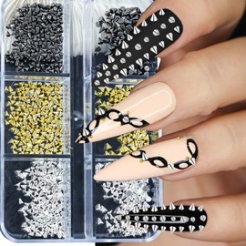 Nail Charms for Acrylic Nails Shiny Alloy Nail Art Studs Gold Grey Silver Cute Nail Rhinestones DIY Nail Art Charms Kawaii Nail Crafts Nail Jewelry and Gems for Women Girls Salon Nail Art Decoration