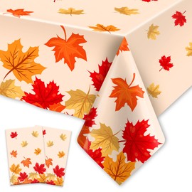 Thanksgiving Tablecloth, 2 Pack Fall Tablecloth 54" x 108" Disposable Thanksgiving Table Cloth Plastic Autumn TableCover Fall Table Decor for Dinner Home Kitchen Autumn Party Supplies