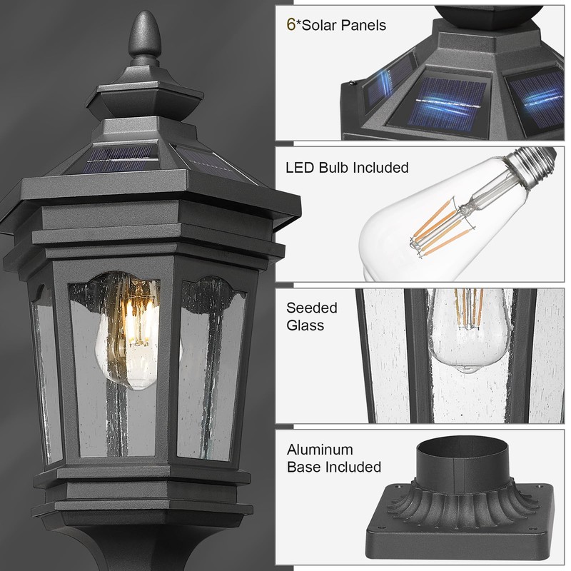Darkaway Solar Post Lights Lamp Outdoor Pole Light Fixture, Dusk