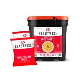 ReadyWise Prepper Pack Bucket - 52 Servings Emergency Food Supply, Survival Kit, Protein Meals, Dehydrated & Freeze Dried Food, Ready to Eat Camping Essentials, up to 25 Year Shelf Stable Life