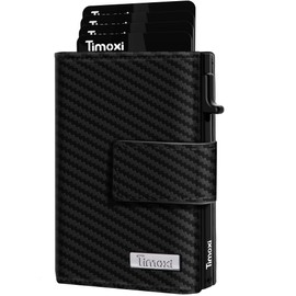 Timoxi Credit Card Holder Mini Wallet with Coin Compartment I Men's Wallet I RFID Blocking I Card Holder for 10 Cards I Wallet Small Wallet I, Carbon fibre, Classic