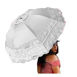 WENDIN Vintage Foldable Lace Parasol Gothic Umbrella rain Anti-uv Protection lace parasol sunblock umbrella dome Photo Props girls parasol umbrella women lace umbrella (Manual White)