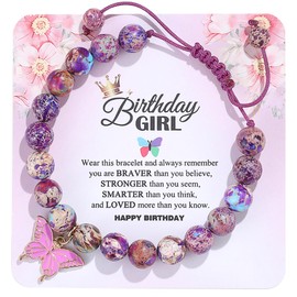 YUCSAWJK 6-18 Birthday Gift Natural Stone Beautiful Purple Butterfly Bracelet for Daughter Granddaughter Niece Teenage Girl Holiday Gift (Girls Birthday)