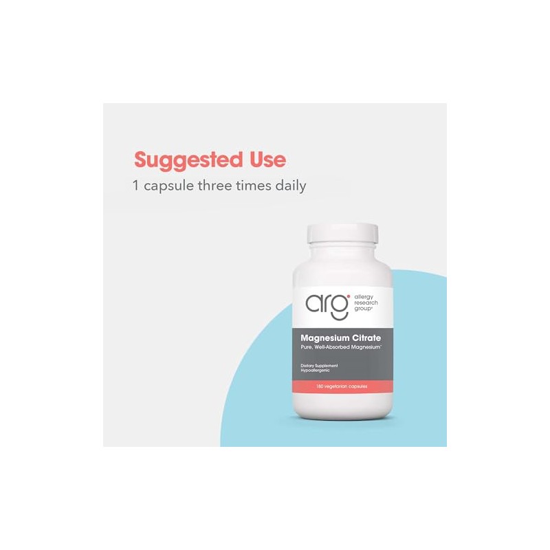 Allergy Research Group Citrato de magnesio, 170 mg, 180 cápsulas