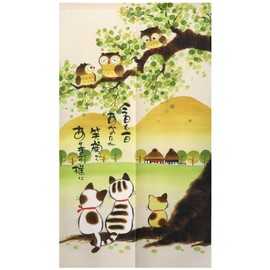 SAWABIYA Noren Noren Cute Cat Owl Japanese Modern Room Divider Curtain, Stylish, Mood Transform Pear, Long Blindfold, Light Blocking, Entrance, Stairs, Hallway, Living Room, Dressing Room, Bath,