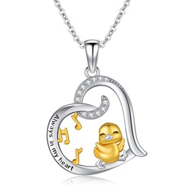 VANJAMI Duck Pendant Necklace 925 Sterling Silver Duck Music Note Necklace Duck Heart Jewelry for Women Duck Lovers Gifts