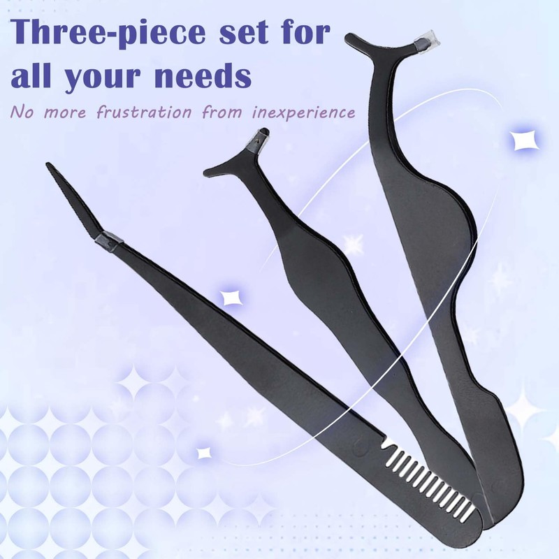 TORMEN Eyelash Tweezers Set, Stainless Steel Lash Applicator, Stainless