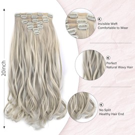 Vlasy Hair Extensions Clip in,7PCS Wavy Clip in Extensions,20 Inches Long Synthetic Clip on Hair Hairpiece Full Head for Women Girls(111#)