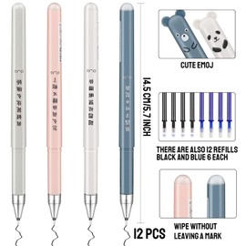 Meanju Pack of 12 Cartoon Gel Ink Pens with 6 Blue and 6 Black Refills, Cartoon Erasable Ballpoint Pen, Gel Pen Cute Pigs Panda Gel Pen 0.35 mm (Black)