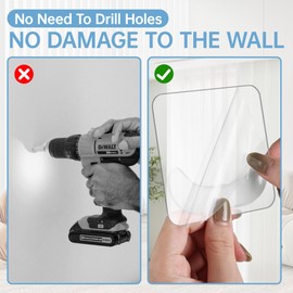 Amuille 8 Pack Adhesive Shower Curtain Rod Wall Holder, No Drilling Tension Bracket, Invisible Rod Retainer Easy Installation 2.4 Inch