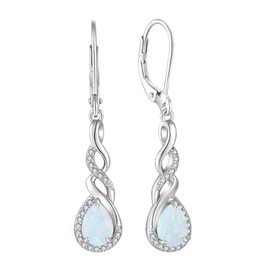 Rocayi White Opal Dangle Drop Earrings for Women 925 Sterling Silver Infinity Teardrop Leverback Earrings Gemstone Jewelry for Women Her