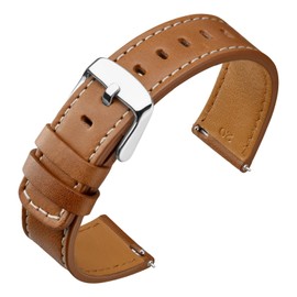 ANNEFIT 22mm Watch Band, Quick Release Genuine Leather Replacement Strap (Gold Brown)