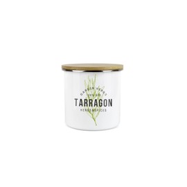 Purely Home Tarragon Green Herbs Storage Canister - White And Green Classic Cooking Herbs Metal Enamel Food Storage Container