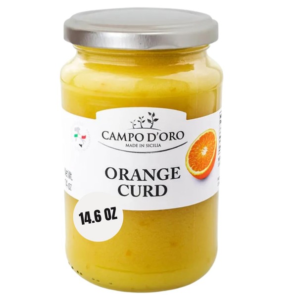 Orange Curd, 14.6 oz, Sicilian Orange custard cream made with fresh orange juice, eggs and butter. product of Italy, 100 Natural, Non GMO, Campo D'Oro