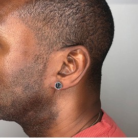 Hexagon Stud Earrings for Men in Stainless Steel with Round Black Diamond 9 mm Wide Screw Back by Metro Jewelry