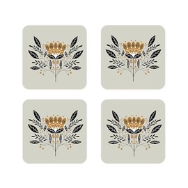 Folk Art Coasters set Neutral Floral Choice of 2, 4 or 6 (4)